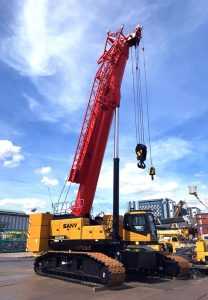 Aksi Telescopic Crawler Crane Sany SCC1300TB Pertama & Terbesar di Singapura