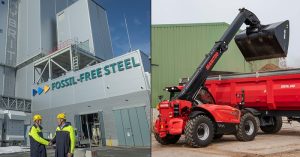 Dari kiri:  Olavi Huhtala dari SSAB dan Maurizio Achilli dari Manitou Group, bersama telehandler Manitou. Foto: SSAB.com
